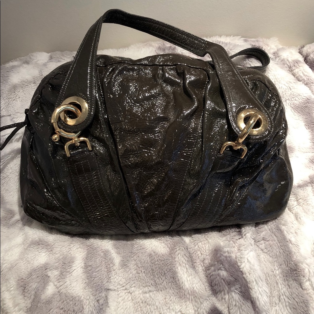 Goldenblue Grey Patent Leather satchel handbag
